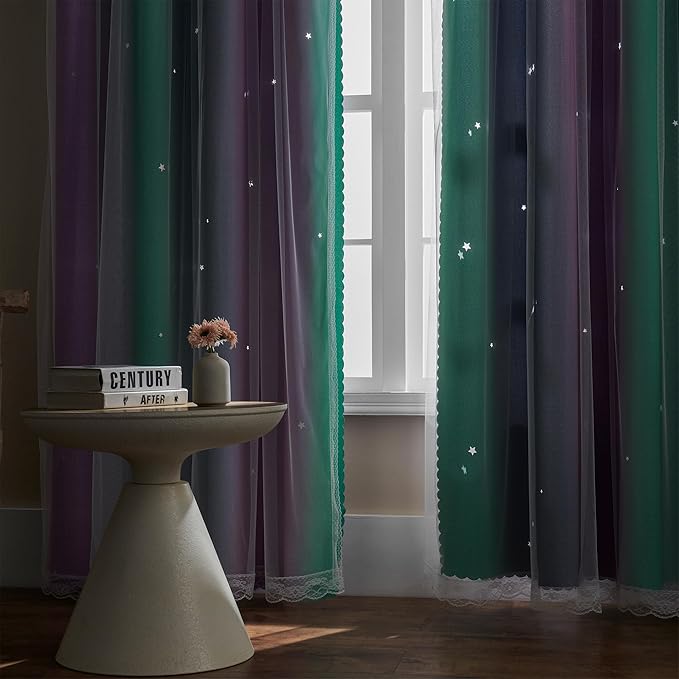 XiDi Curtains for Bedroom Decor, Rainbow Purplgreen grey34/45 - Image 5