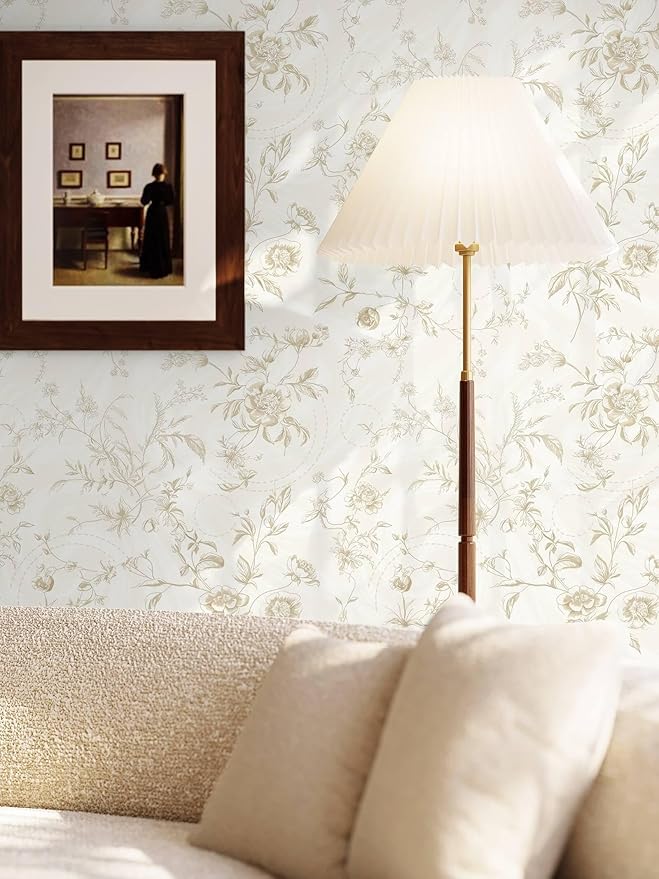 Ismoon Floral Peel and Stick Wallpaper Vintage Beige Stick on Wall Paper French - Image 3