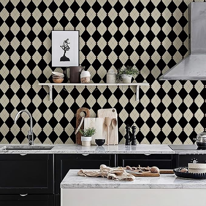 Simon&Siff Retro Checkered Peel and Stick Wallpaper Black and White Cream - Image 8