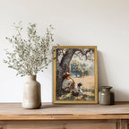 Wood Framed Canvas Wall Art, Vintage Boy and Dog Painting Poster, Countryside - Image 8