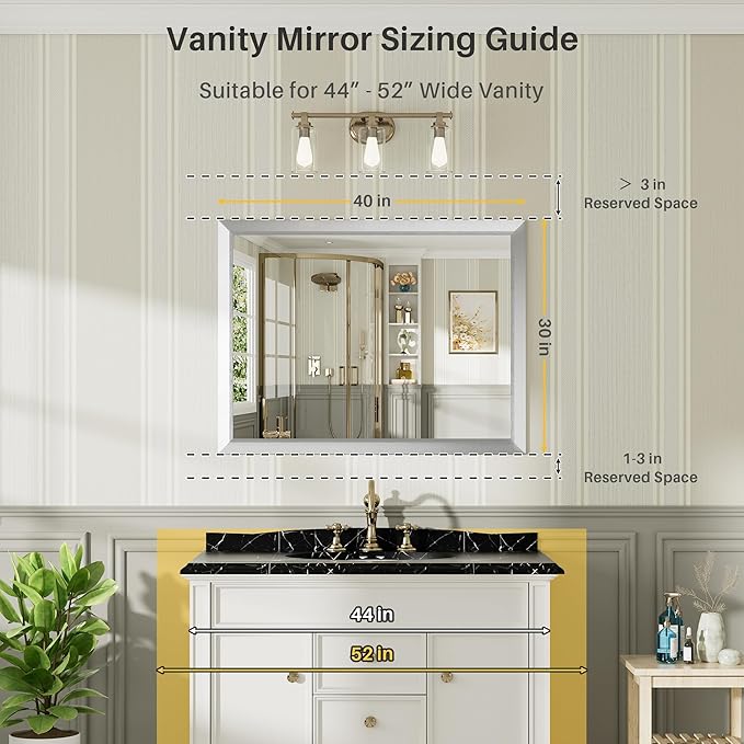 40x30 Inch Brushed Silver Bathroom Mirror - Image 2