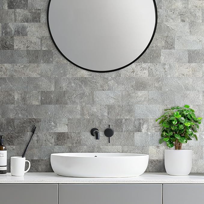 AULIGET 100 Piece Mountain Rock Peel and Stick Backsplash Wall Tiles, Laundry - Image 4