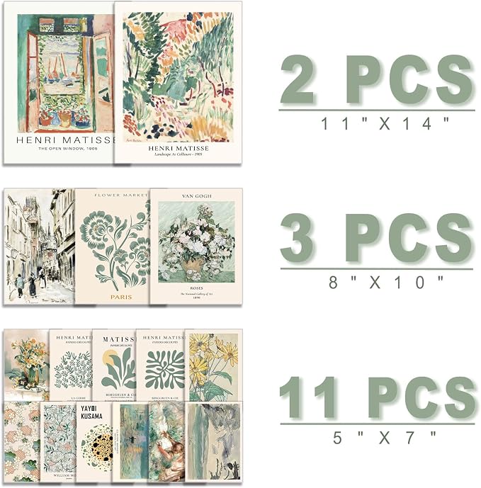 ANERZA 16 PCS Sage Green Wall Art Decor, Matisse Wall Prints - Image 2