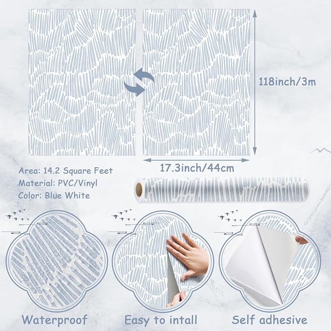 Theper Blue Wallpaper 17.3"×118" Modern Striped Peel and Stick Wallpaper Boho - Image 3
