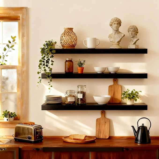 ROGMARS Black Wooden Floating Shelves by 100RealSolidWood