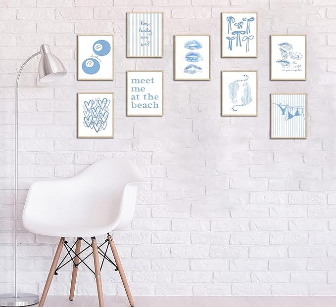 9Pcs Coastal Granddaughter Wall Art Posters Blue Oyster Bikini 8 Ball Leopard - Image 5