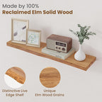 Floating Shelves for Wall Decor, Rustic Solid Elm Wood Live Edge Floating - Image 3