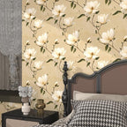 Vintage Floral Peel and Stick Wallpaper Khaki White Flowers Contact Paper - Image 3