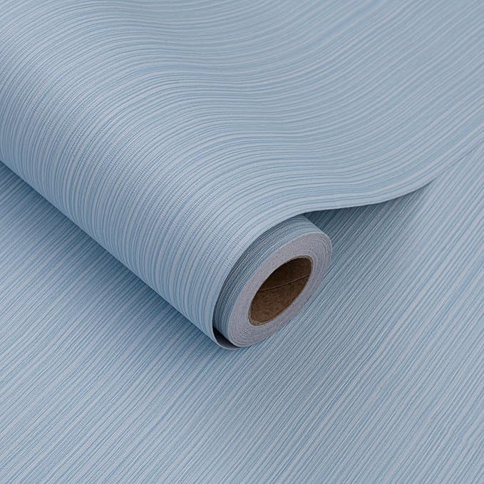 Light Blue Faux Grasscloth Wallpaper Peel and Stick Linen Textured 24"x394" by HyunHome