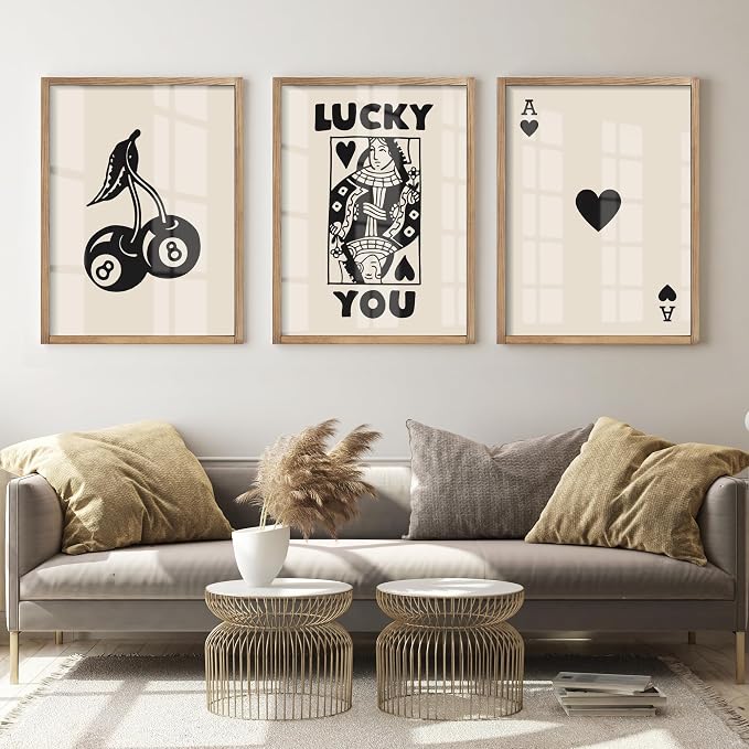 Heiple Framed Set of 3 Poker Wall Art Lucky You Poster, Trendy Retro Print Wall - Image 7