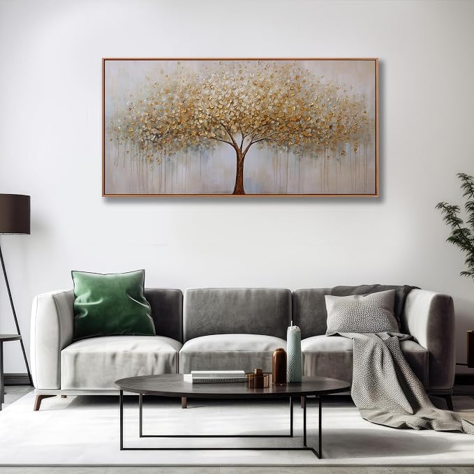 Abstract Wall Art Gold Tree of Life Framed Artwork Canvas Painting Textured - Image 4
