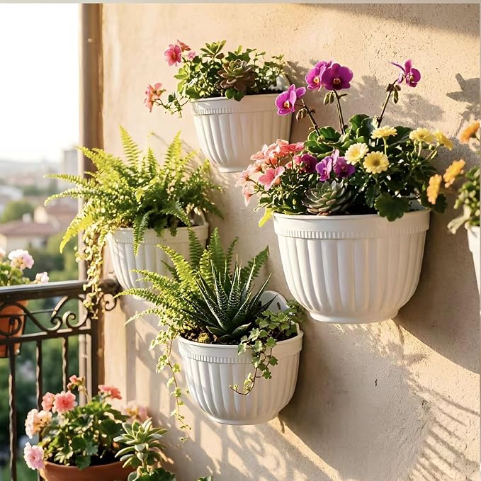 4 Pack White Wall Planter Pots Vertical Living Wall Hanging Planters Wall - Image 2