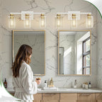 DORESshop 17 Inch Bathroom Light Fixtures, 3-Light White and Gold Bathroom - Image 6