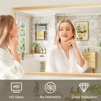 48x30 Inch Bathroom Mirror for Wall, Anti-Rust Oak Wood Grain Metal Framed - Image 6