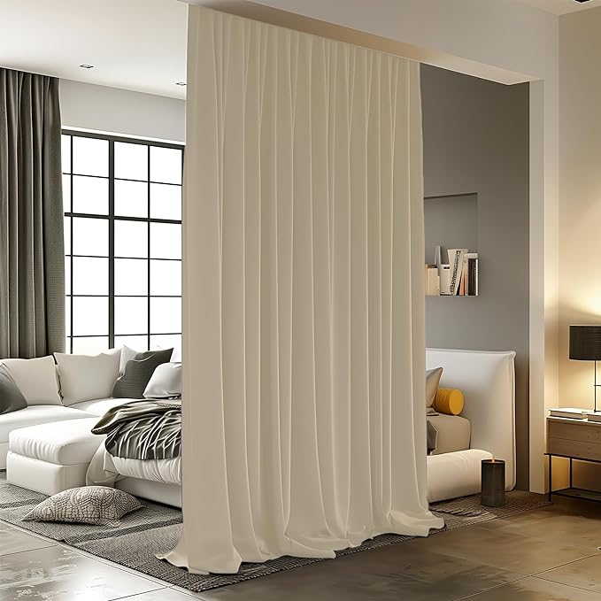Room Divider Curtains for Ceiling Track Rod, 8.3 ft Wide x 9 ft Tall, Cream by RoomDarkning