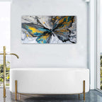 Abstract Butterfly Wall Art Teal Grey Yellow Butterfly Wall Decor Modern Marble - Image 5