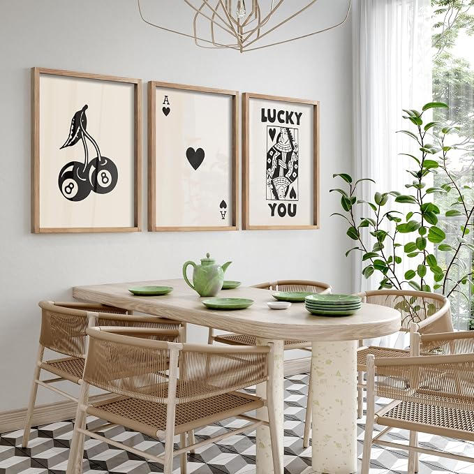 Heiple Framed Set of 3 Poker Wall Art Lucky You Poster, Trendy Retro Print Wall - Image 6