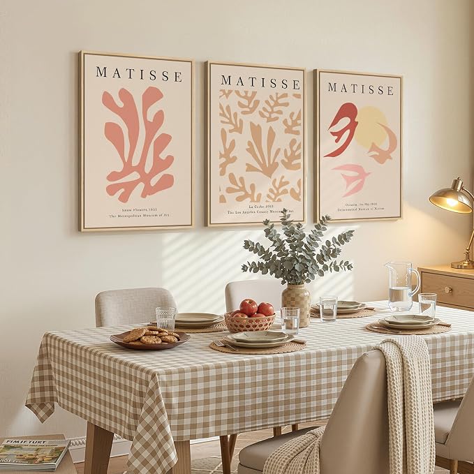 Framed Large Matisse Abstract Wall Art Set of 3, Vintage Neutral Pink Floral - Image 2