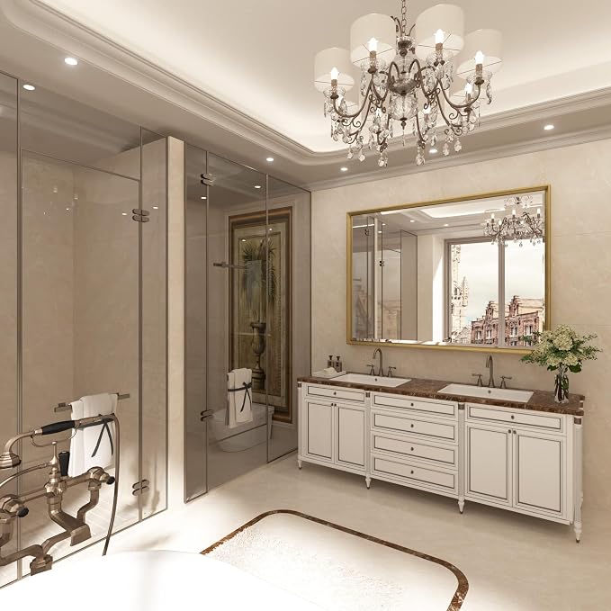 40 x 30 Gold Bathroom Mirror, Brushed Gold Beveled Bathroom Mirror, - Image 6
