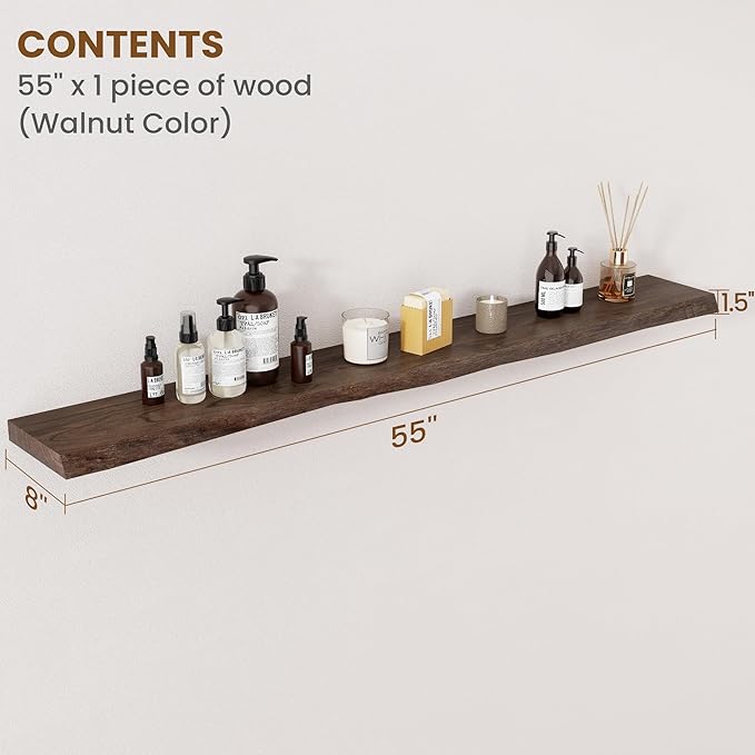 FLYJOE Floating Shelves for Wall Decor, Rustic Solid Elm Wood Live Edge - Image 2