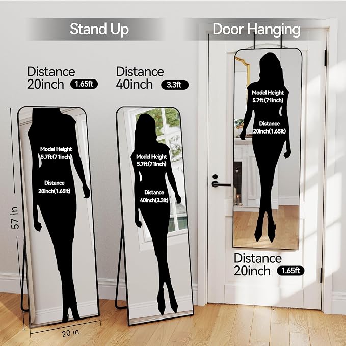 SCWF-GZ 57x20 Door Hanging Full Length Mirror, Floor or Wall Mounted Metal - Image 2