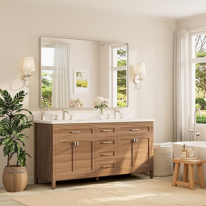 TETOTE 60 x 40 Inch Brushed Nickel Mirror - Image 2