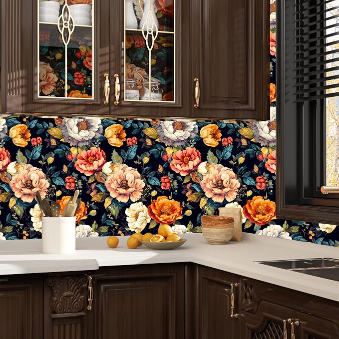 BOKEBEVE Peel and Stick Wallpaper Vintage Colorful Big Floral Wallpapers - Image 3