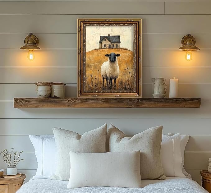 Vintage Gold Framed Wall Art Retro Country Sheep Oil Painting Canvas Prints - Image 5