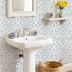 YXTII 17.3" × 393.7" Blue Floral Peel and Stick Wallpaper, Damask Vintage - Image 6