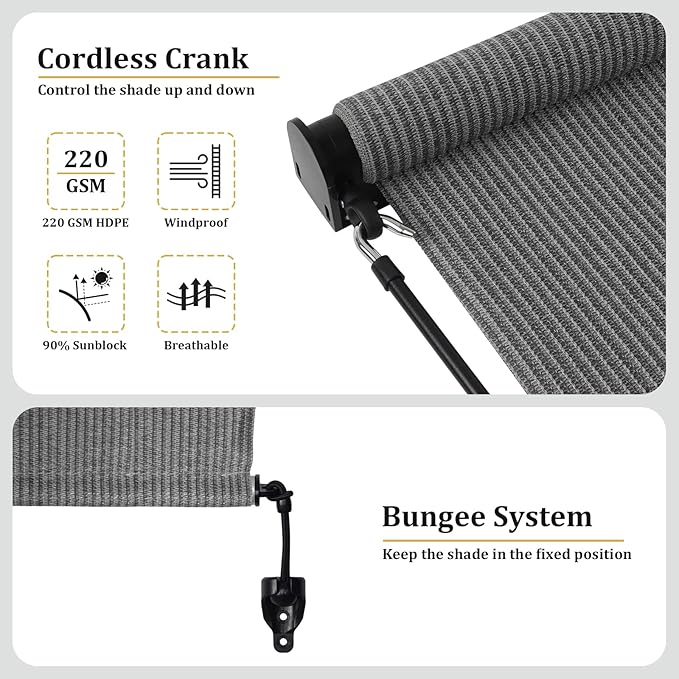 Shade&Beyond Custom Size Outdoor Roller Shades Cordless Patio Roll Up Blinds - Image 7