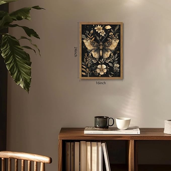 Vintage Moth Canvas Wall Art, Dark Academia Gothic Decor, Insect Botanical - Image 3