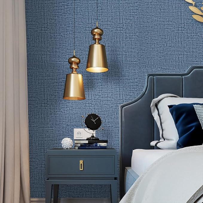 Blue Wallpaper Grasscloth Peel and Stick Wallpaper 17.7inch x 393.7inch - Image 6
