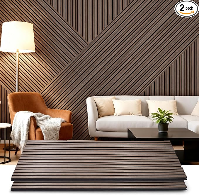 Acoustic Wood Wall Panels 2 Pack 47.6" x 23.6", Sound Proof Wooden Paneling by LARWORKS