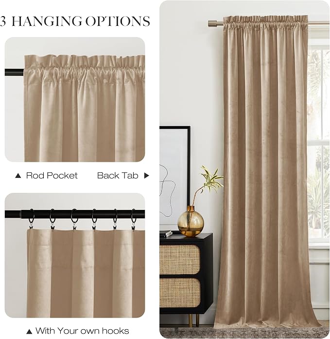 NICETOWN Beige Velvet Curtains Long Drapes, Living Room Office Luxury Bedroom - Image 5