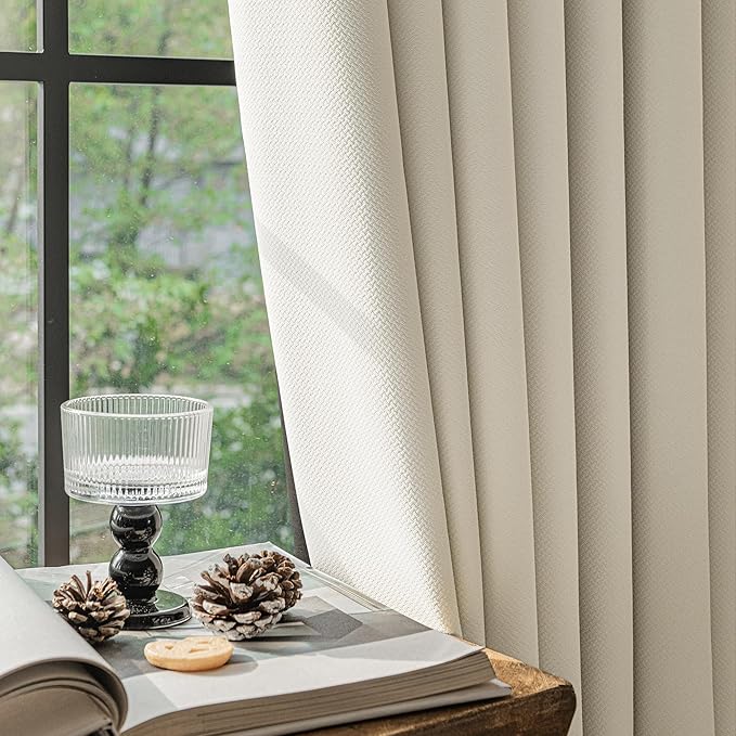 FMFUNCTEX 100% Beige Blackout Patio Sliding Glass Door Curtains 84 inch Length - Image 6