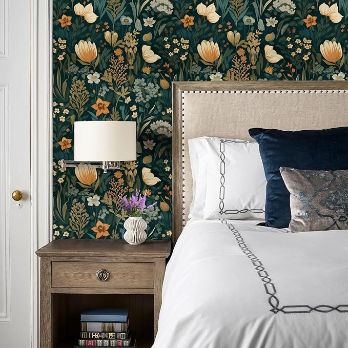 Orainege Vintage Floral Peel and Stick Wallpaper Boho Floral Contact Paper - Image 2