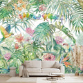 Tropical Green Botanical Flower Birds Leaf Wallpaper Bedroom Plant Floral Mural by WXHFM