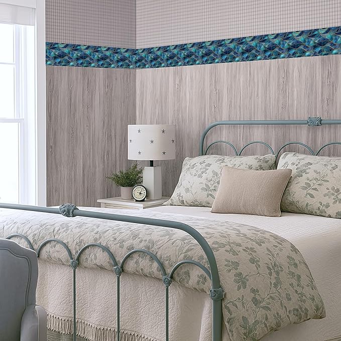 Blue Geometric Mosaic Wallpaper Border 196x4 Inch Peel and Stick Wall Border - Image 7
