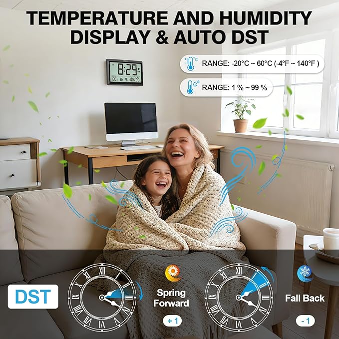 XREXS 10.4 Inch Digital Wall Clock, Battery Operated Large Display Clock - Image 5