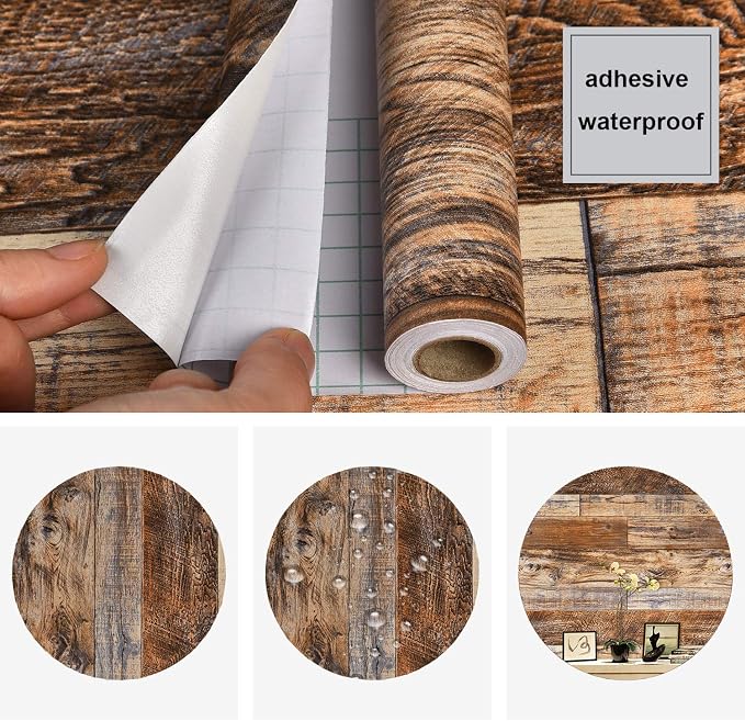 WENMER 17.71" x 708" Brown Wood Wallpaper Peel and Stick Wallpaper Shiplap Self - Image 5