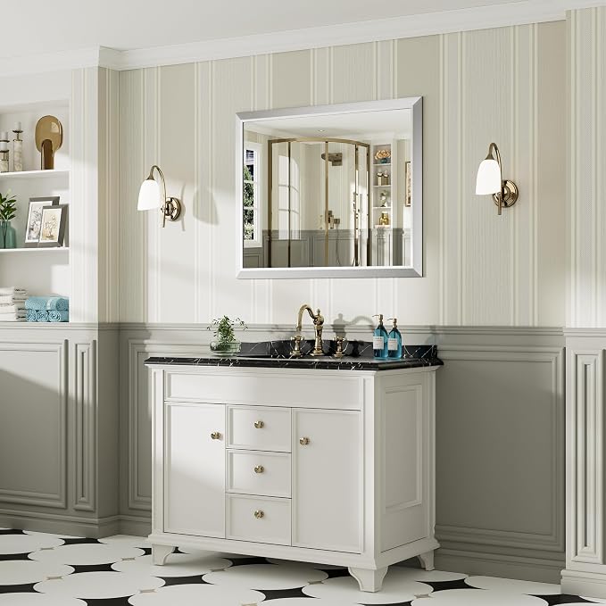 40x32 Inch Brushed Silver Bathroom Mirror - Image 4