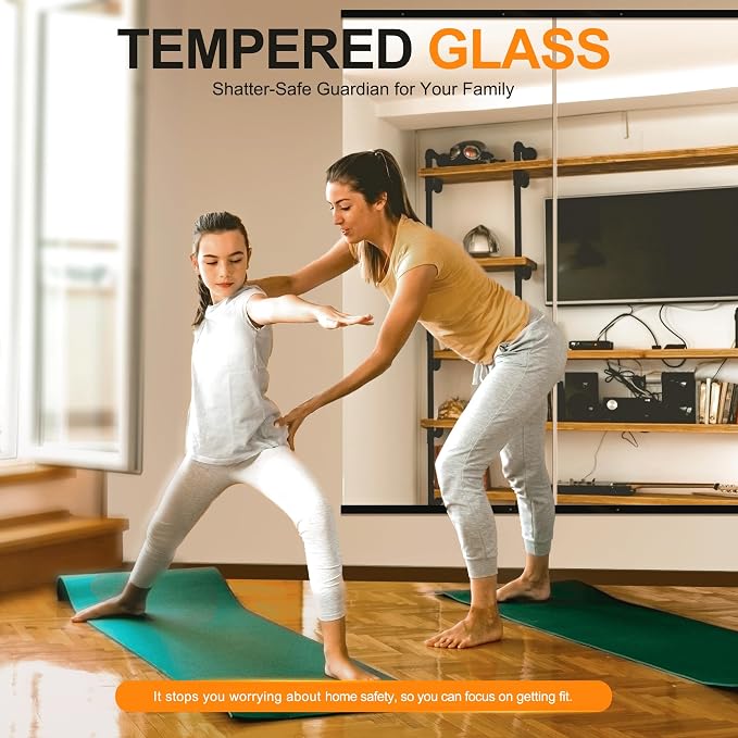 Delma Large Full Body Mirror for Yoga, Frameless Wall-Mounted Glass Panel 2PCS - Image 3
