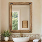 Wooden Bathroom Mirror for Wall, for Farmhouse, Living Room, Entryway Decor by FICTOR