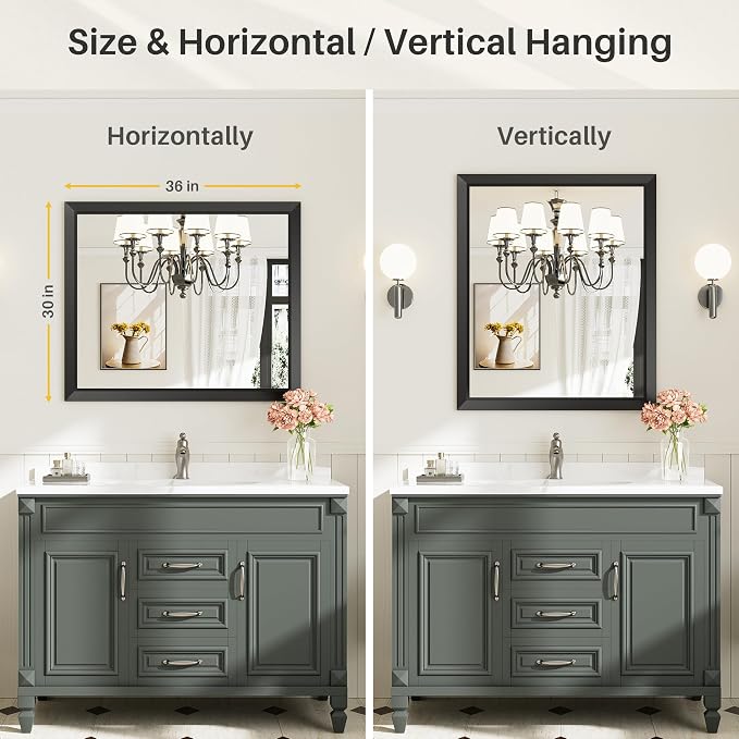 Briivue 36x30 Inch Black Bathroom Mirror - Image 6