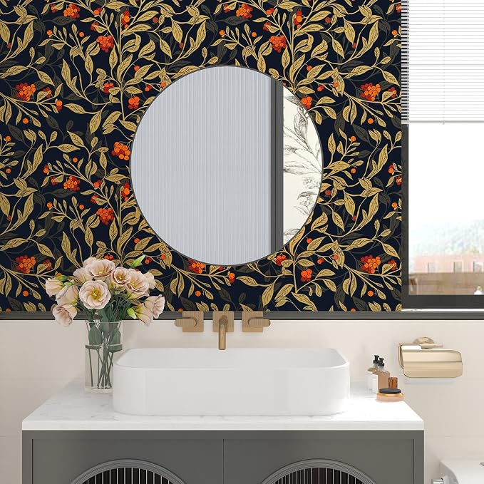 Dark Floral Wallpaper Peel Stick, Vintage Botanical Removable Contact Paper - Image 5