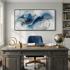 Extra Large Framed Navy Blue Abstract Canvas Wall Art - Image 4