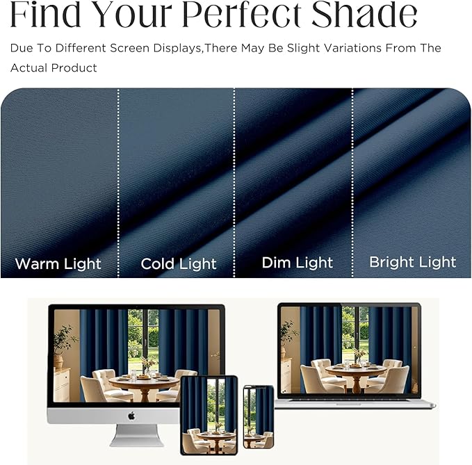 CUCRAF Navy Blue Blackout Curtains 72 inch Length 2 Panels Set, Rod Pocket Room - Image 4