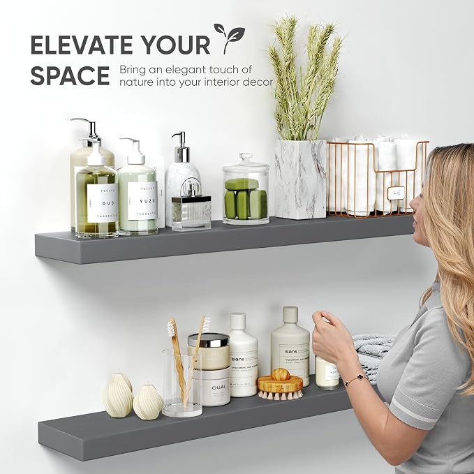 Homeforia 36 inch Gray Floating Shelves, High End Solid Real Wood 36inch - Image 3