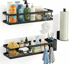 PUSDON 5-in-1 16.5" Extra Long Kitchen Organizer & Shower Caddy Set, Wall Mount - Image 3