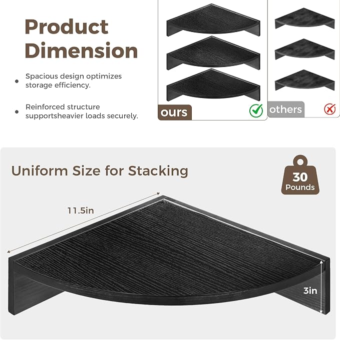 Corner Shelves 3-Pack for Bathroom & Kitchen, Space-Saving Floating Corner Wall - Image 5